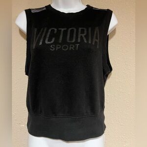 Victoria Sport Black Mesh Shoulder Cropped Tank Top Sleeveless Athleisure